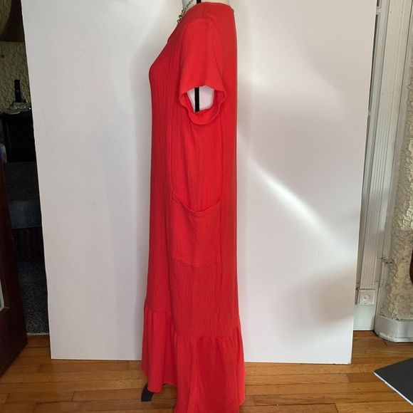 For Cynthia Dress Red Gauze Causal Pull On Maxi Dress - Picture 2 of 14